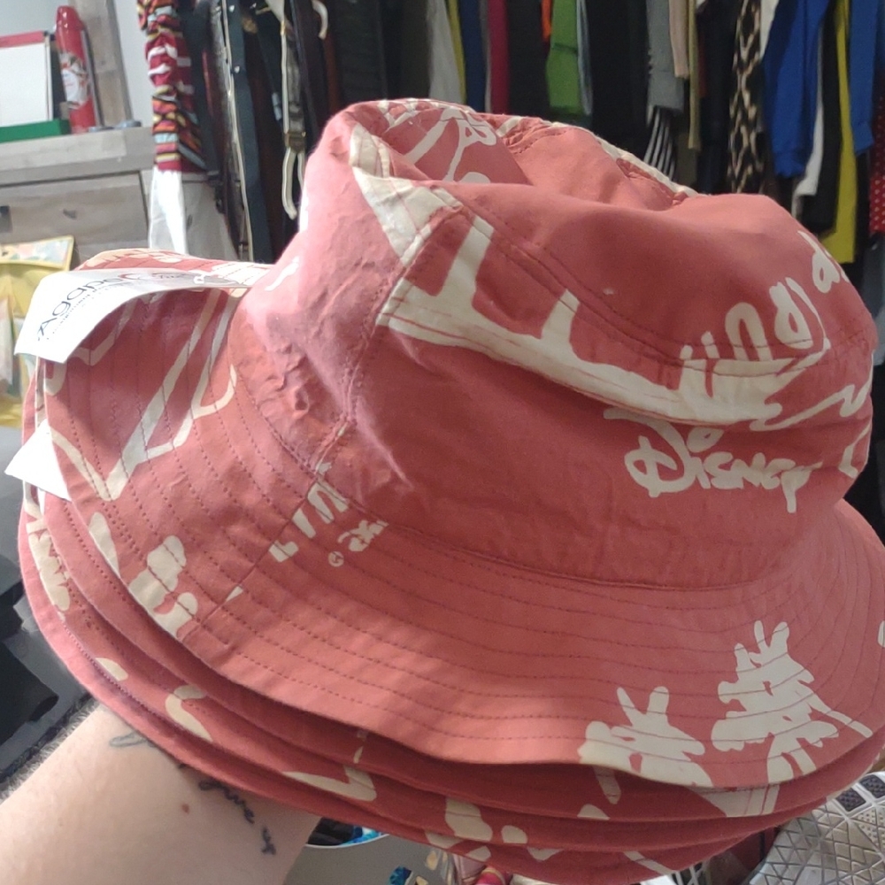 NWT 4 Disney Coral Bucket Hat with White Accents